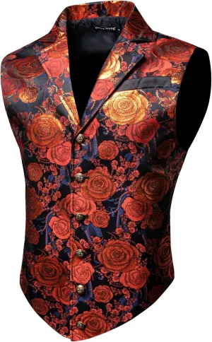 Barry.Wang Mens Victorian Vest Steampunk Gothic Paisley Tailored Collar Waistcoat Halloween Themed Party