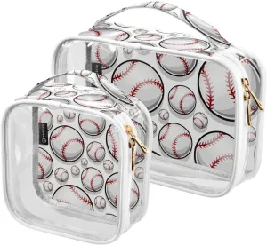 Baseball Ball Clear Makeup Bags TSA Approved Toiletry Bag for Women Men Cosmetic Bags with Handle Carry On Airport Airline Compliant Bag Quart Size PVC Travel Bags for Toiletries Cosmetics, 2 Pack