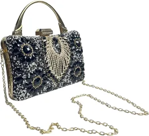 Black Clutch Purse Evening Bags for Women Formal Sparkly Rhinestone Small Black and Gold Handbags Bag