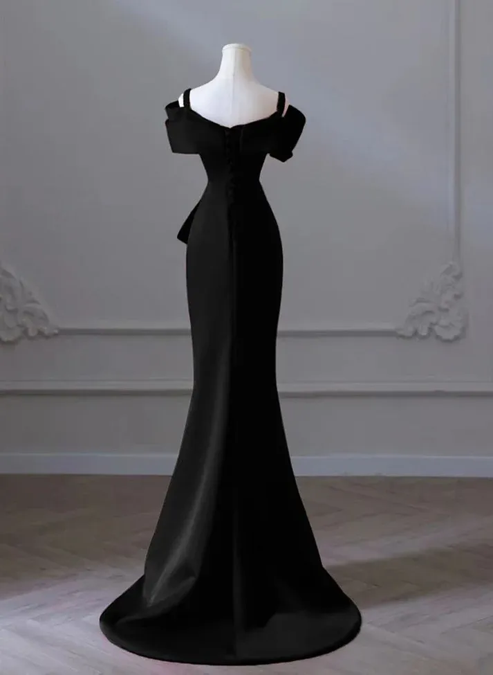 Black Off Shoulder Straps Mermaid Long Prom Dress Evening Gown  MD7243