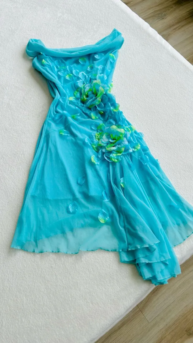 Blue Off Shoulder Sheath Midi length Cocktail Dress Vintage Party Dress, D567