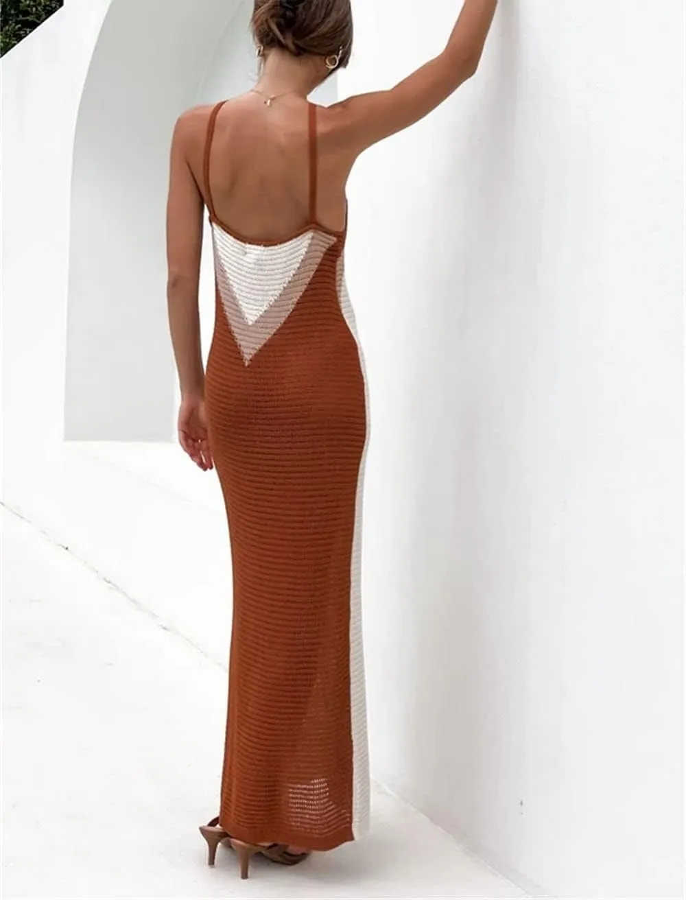 Bodycon Dresses for Women Summer Knit Hollow Out Sexy Night Out Midi Maxi Dress Sleeveless Long Cut Out Dress