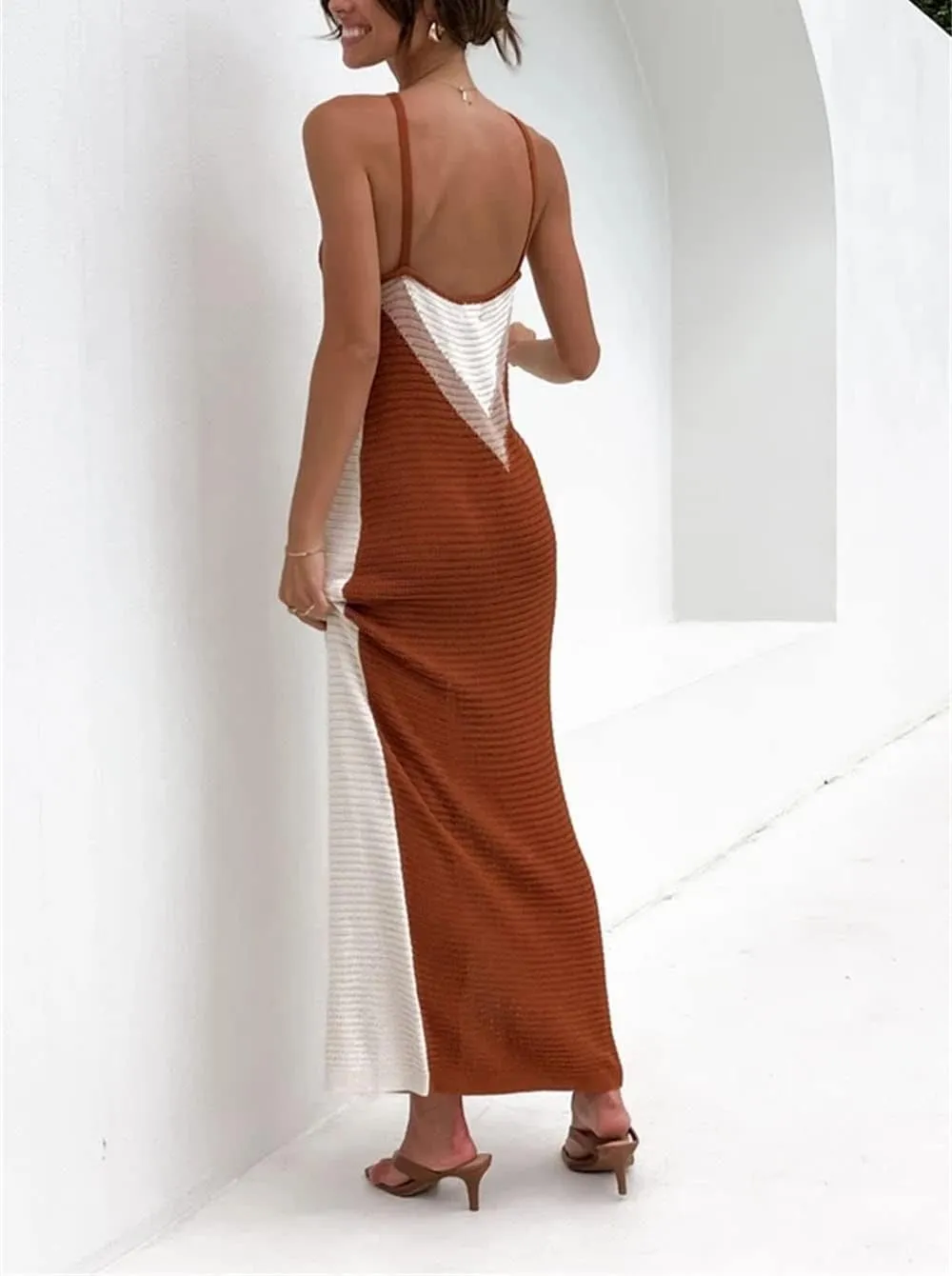 Bodycon Dresses for Women Summer Knit Hollow Out Sexy Night Out Midi Maxi Dress Sleeveless Long Cut Out Dress