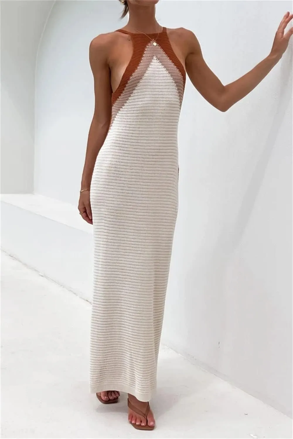 Bodycon Dresses for Women Summer Knit Hollow Out Sexy Night Out Midi Maxi Dress Sleeveless Long Cut Out Dress