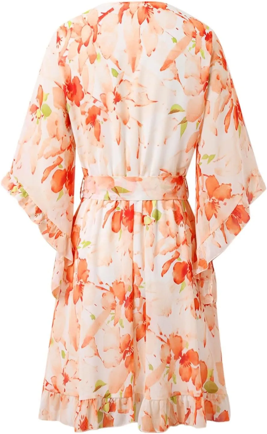 Boho Dresses for Women 2025 Floral Vintage Casual Summer Wrap Dress Half Sleeve V Neck Beach Vacation Sundresses
