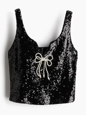 Bow-detail sequined top