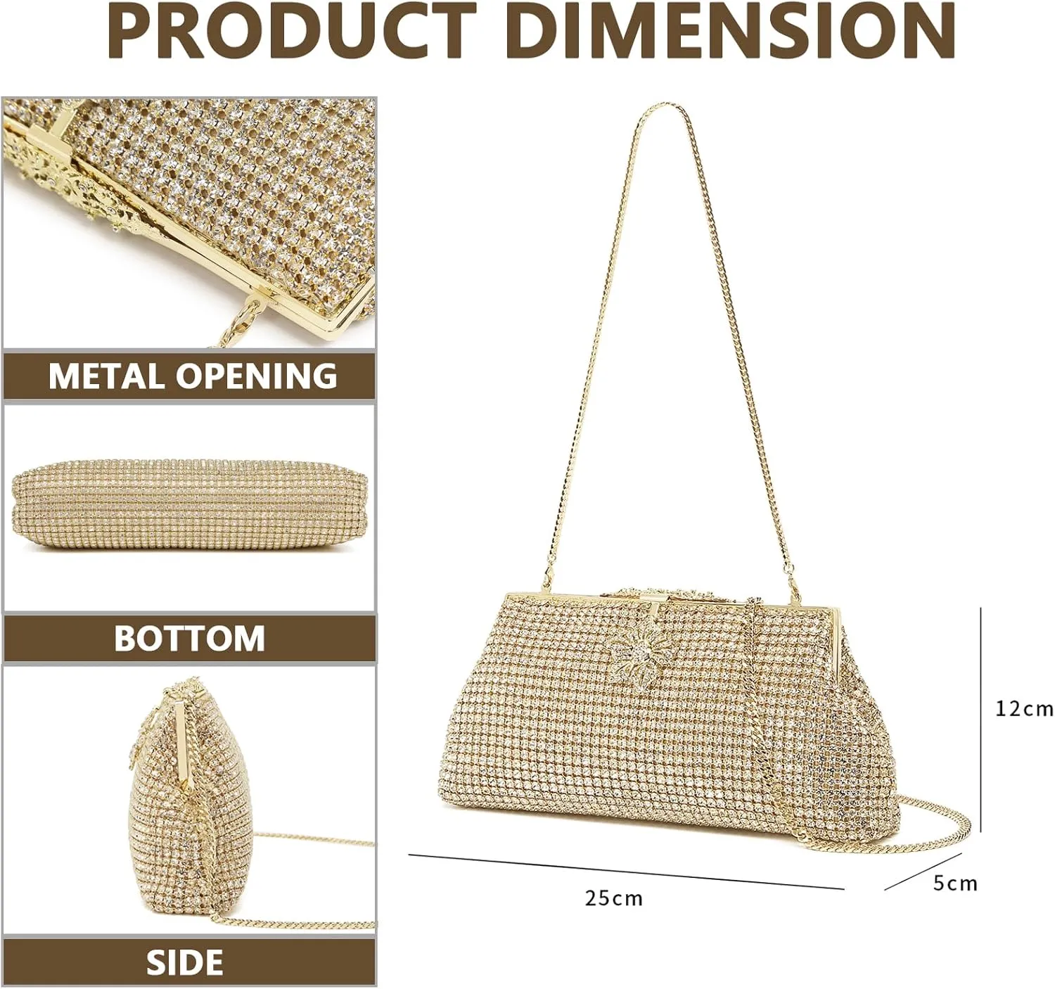 Bride Purse Evening Bag Women's Evening Handbags Rhinestone Clutch Fancy Sparkle Purse Dress Purses for Party