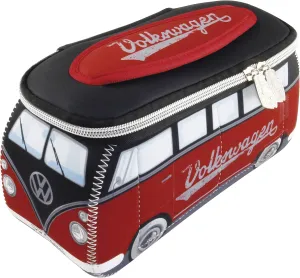 BRISA VW Collection - Volkswagen Neoprene Universal Makeup Cosmetics Toiletry Travel Pharmacy Bag in T1 Bus Design (Red/Black) (Small (9.1 x 4.3 x 3.1 inches))