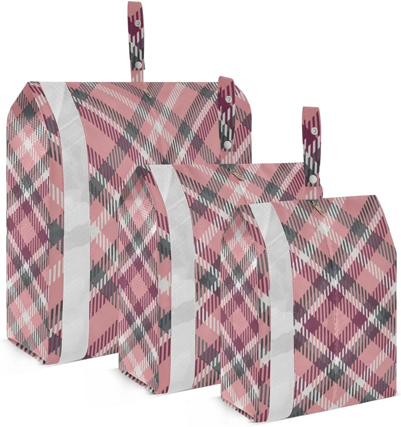 Buffalo Plaid Check Scotland Pink 3 Set Travel Packing Cubes For Suitcases, Foldable, Garment Bag Closet Storage, Luggage Space Saver, Luggages Management Personnel