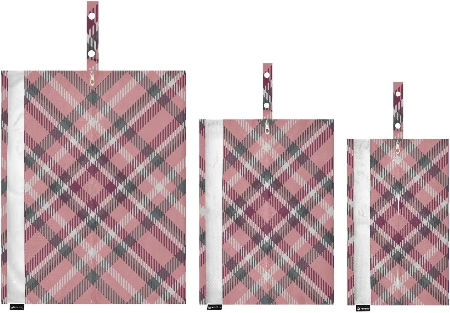 Buffalo Plaid Check Scotland Pink 3 Set Travel Packing Cubes For Suitcases, Foldable, Garment Bag Closet Storage, Luggage Space Saver, Luggages Management Personnel