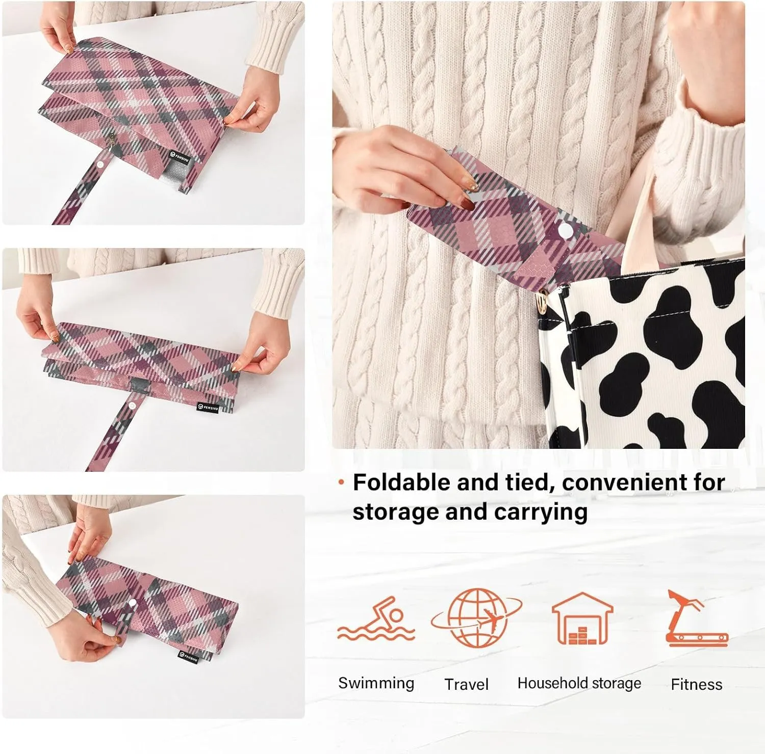 Buffalo Plaid Check Scotland Pink 3 Set Travel Packing Cubes For Suitcases, Foldable, Garment Bag Closet Storage, Luggage Space Saver, Luggages Management Personnel