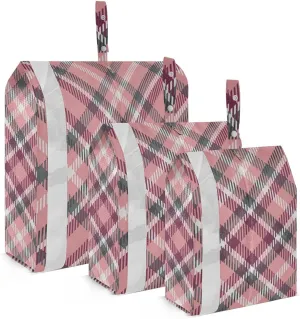 Buffalo Plaid Check Scotland Pink 3 Set Travel Packing Cubes For Suitcases, Foldable, Garment Bag Closet Storage, Luggage Space Saver, Luggages Management Personnel