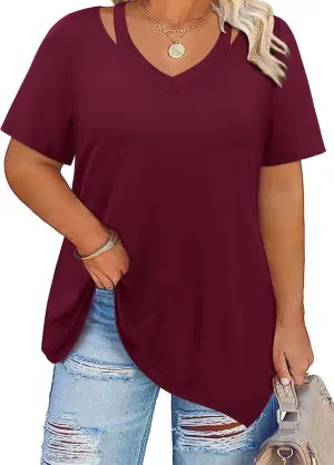 Bulotus Womens Short Sleeve Tunic Tops Cut Out V Neck Dressy Casual Loose Fit Long Tops