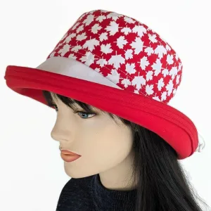 Canada Sunblocker UV summer sun hat with wide brim, Canada red and white maple leaves, adjustable fit