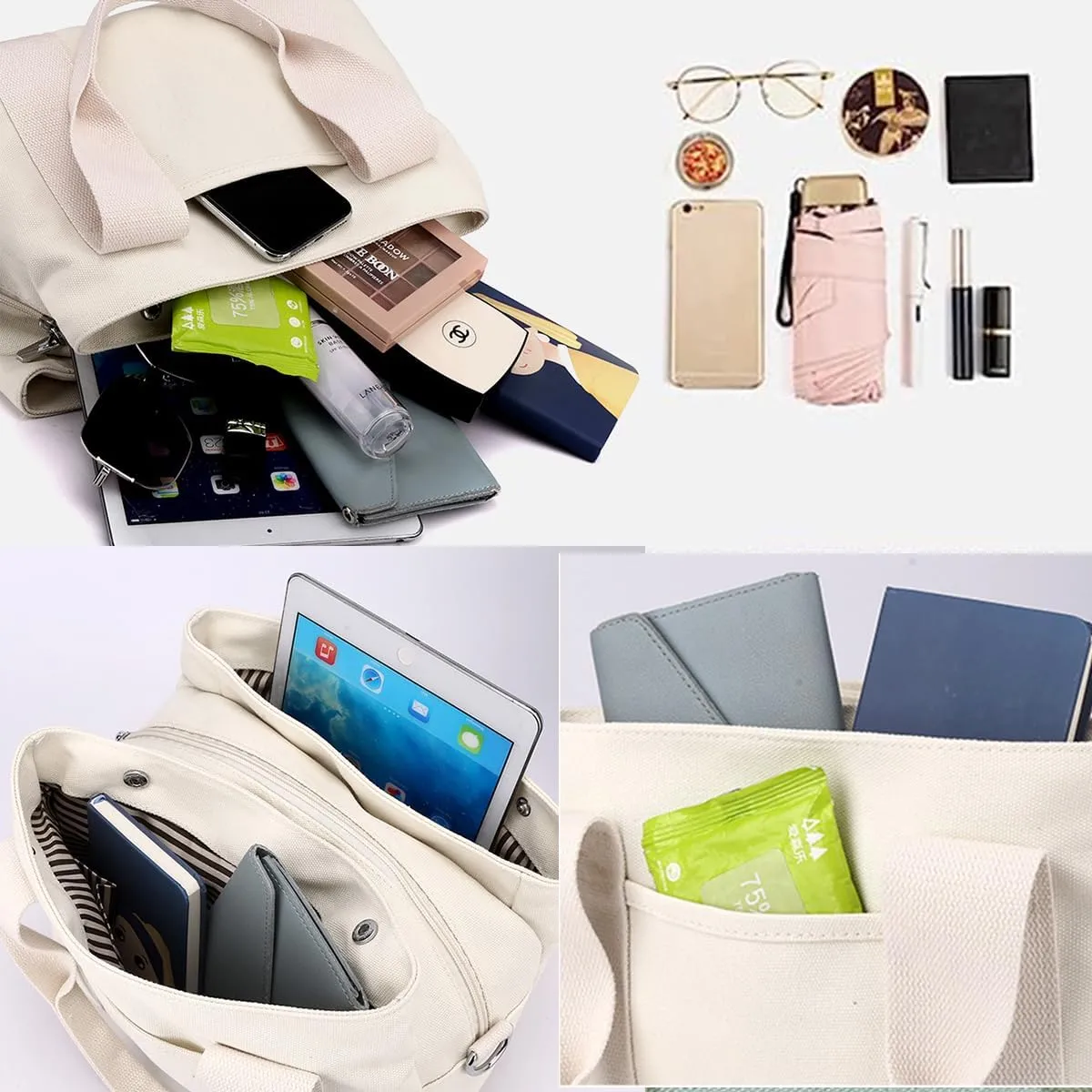 Canvas Tote Bags for Women Shoulder Hobo Bags Handbags Purse Big Satchel Purses Multi-pockets Casual Work Bags 2023