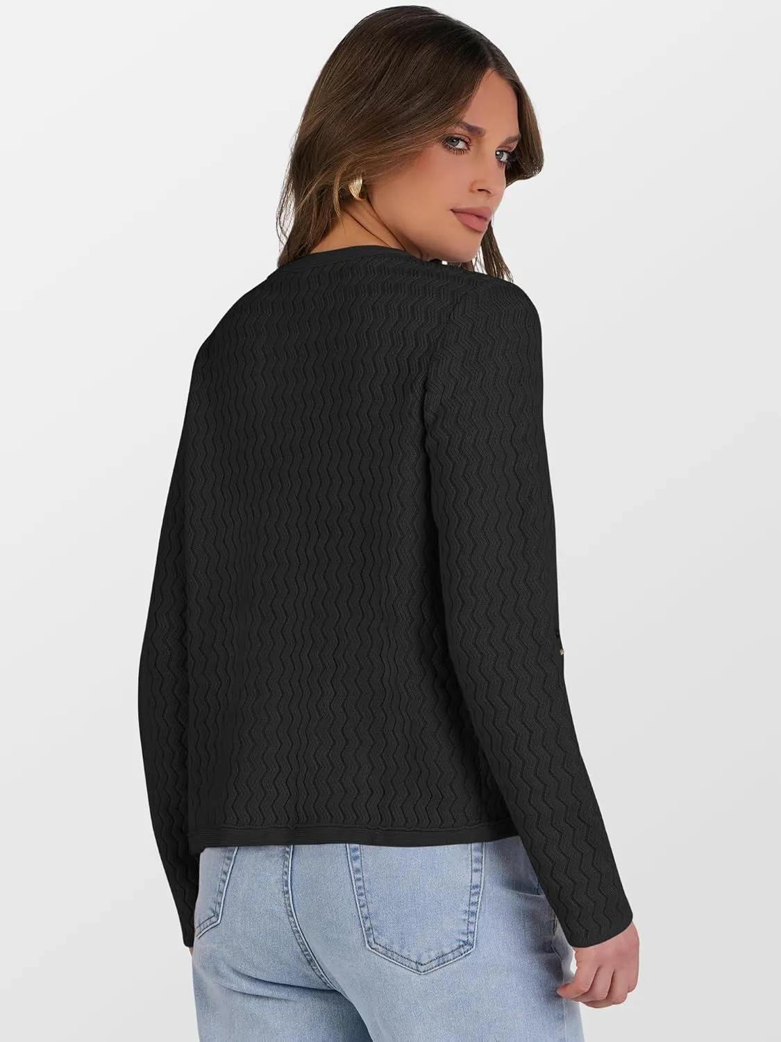 Caracilia Women's Cropped Cardigan Sweaters Open Front Button Down Dressy Casual Classic Knit Lady Jackets Spring Outerwear