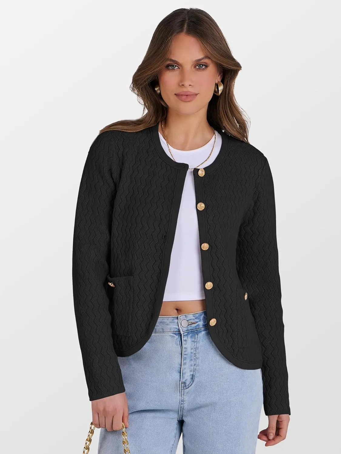 Caracilia Women's Cropped Cardigan Sweaters Open Front Button Down Dressy Casual Classic Knit Lady Jackets Spring Outerwear