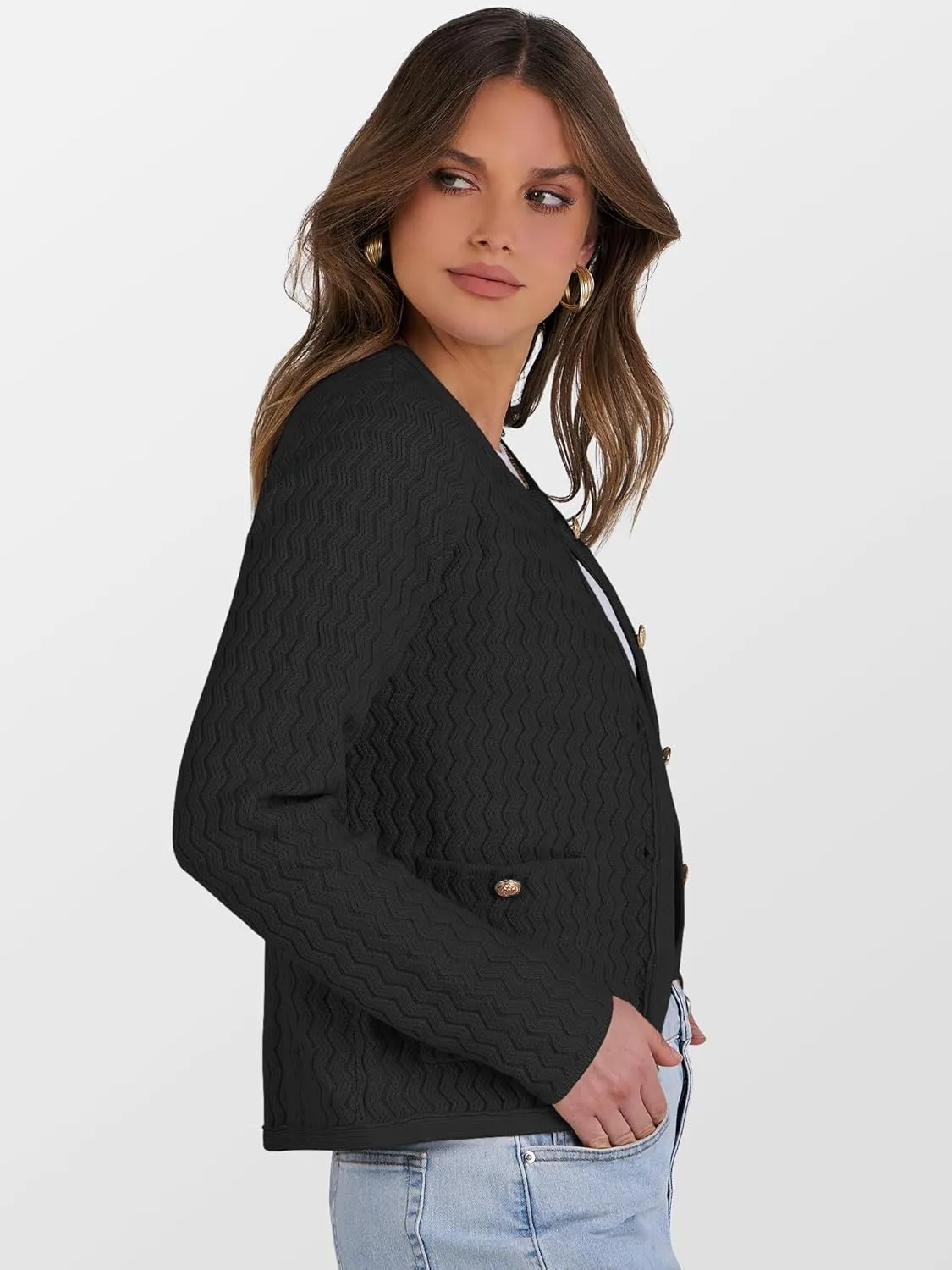 Caracilia Women's Cropped Cardigan Sweaters Open Front Button Down Dressy Casual Classic Knit Lady Jackets Spring Outerwear