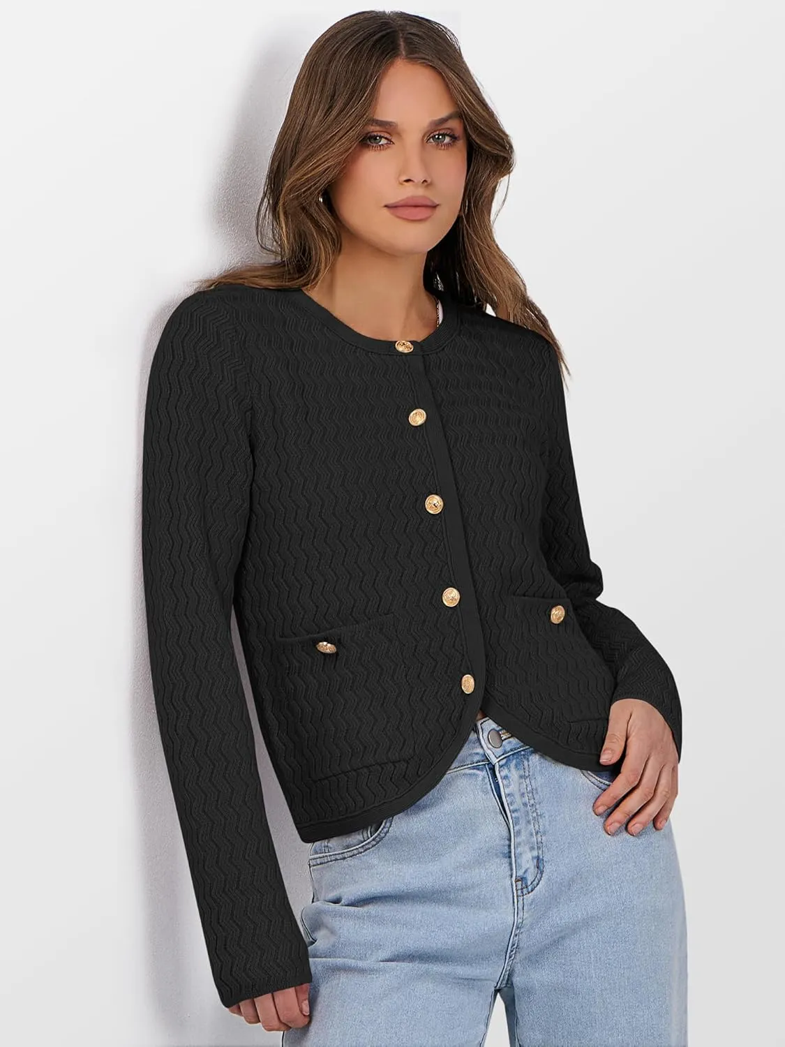 Caracilia Women's Cropped Cardigan Sweaters Open Front Button Down Dressy Casual Classic Knit Lady Jackets Spring Outerwear