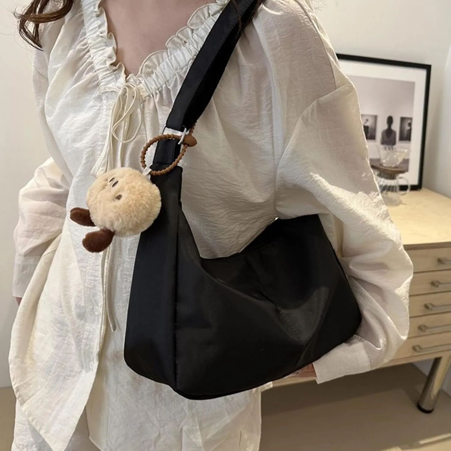 Casual Nylon Shoulder Bag for Women Versatile Satchel Crossbody Bags Fashion Underarm Purse with Adjustable Strap
