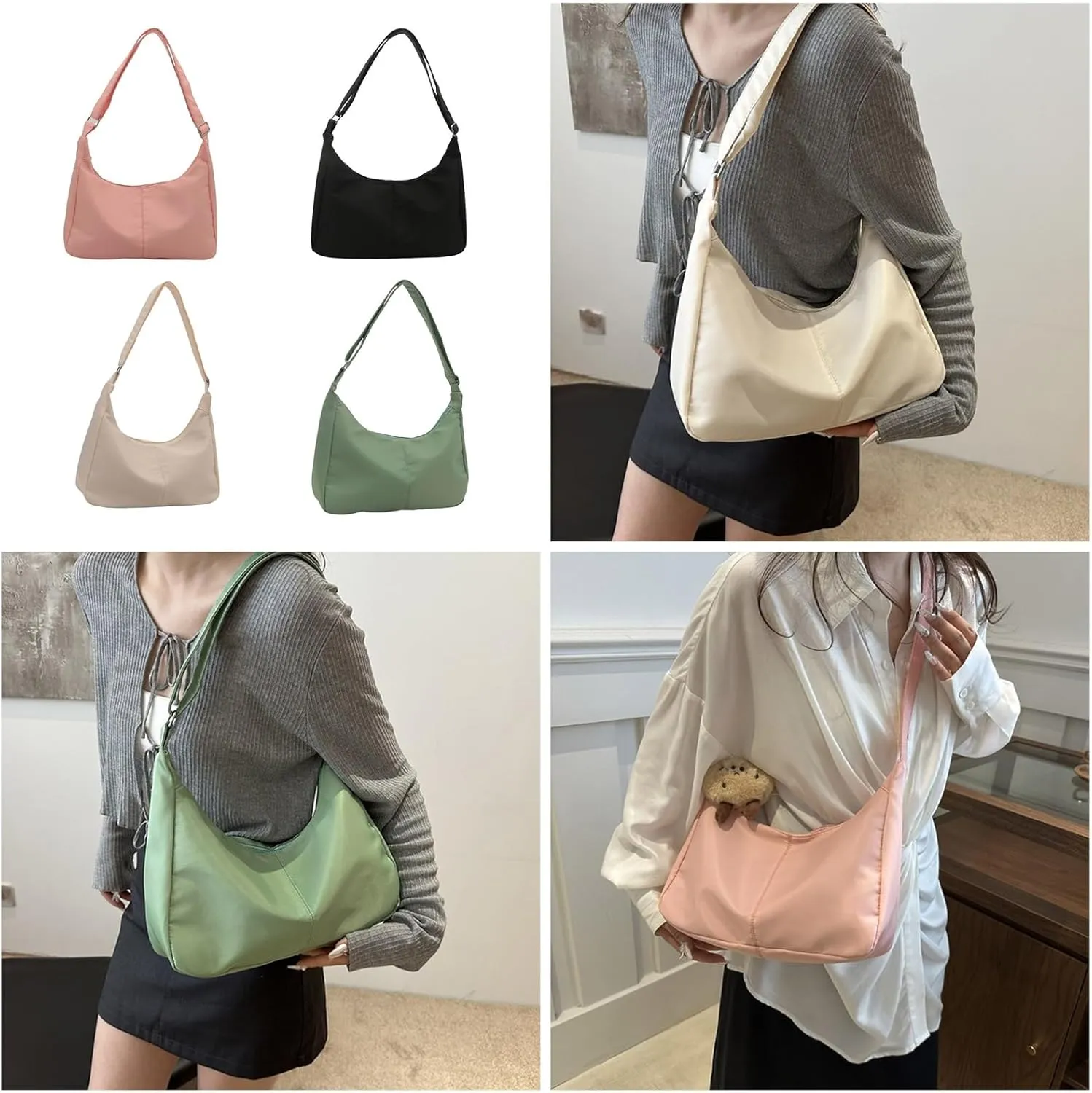 Casual Nylon Shoulder Bag for Women Versatile Satchel Crossbody Bags Fashion Underarm Purse with Adjustable Strap
