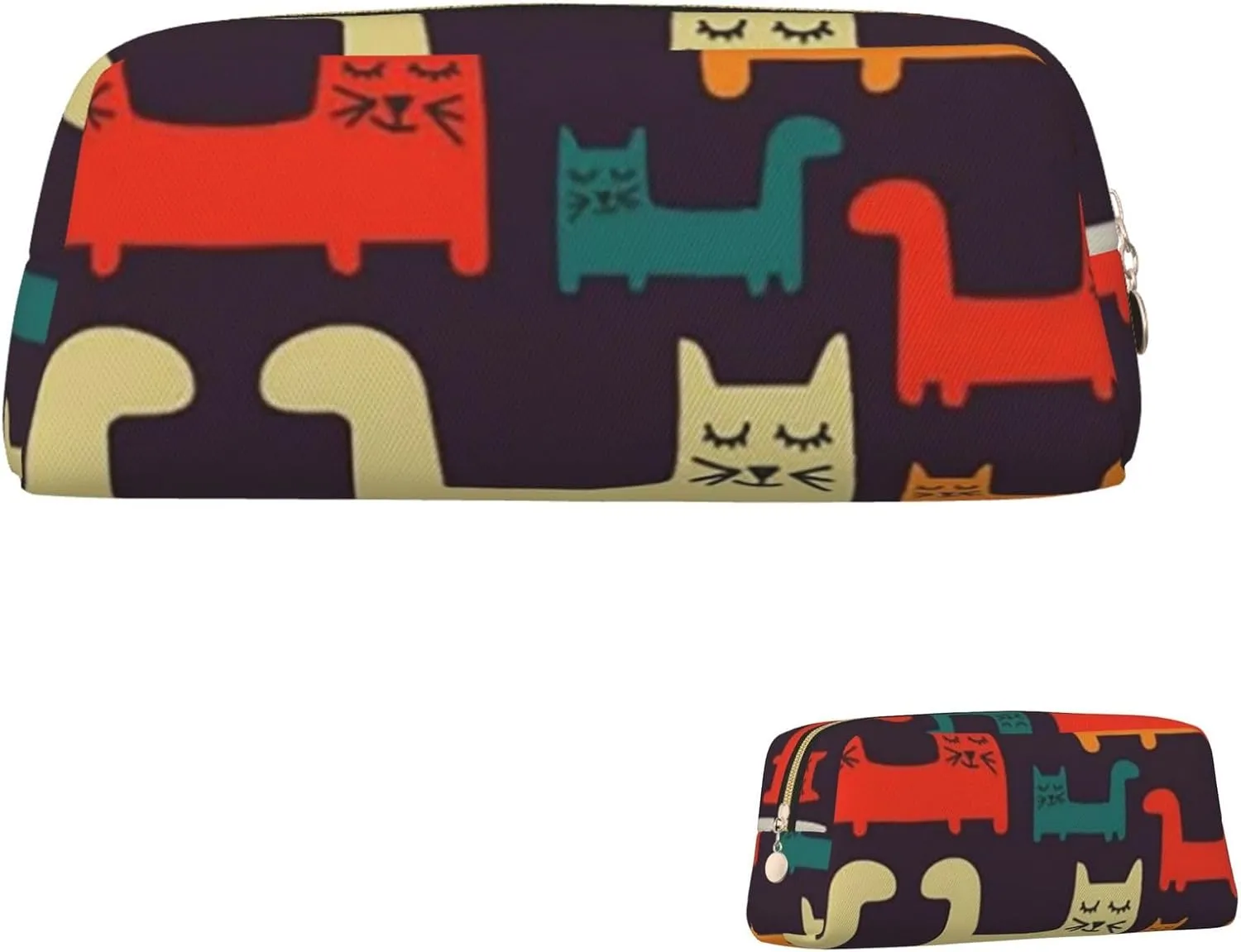 Cat illustration Makeup Bag for Women Men Pencil Pouch Travel Small Cosmetic Bag Zippered Toiletry Bags Aesthetic Pen Bags Trendy Storage Bags Leather Coin Pouch Purse