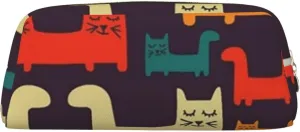 Cat illustration Makeup Bag for Women Men Pencil Pouch Travel Small Cosmetic Bag Zippered Toiletry Bags Aesthetic Pen Bags Trendy Storage Bags Leather Coin Pouch Purse
