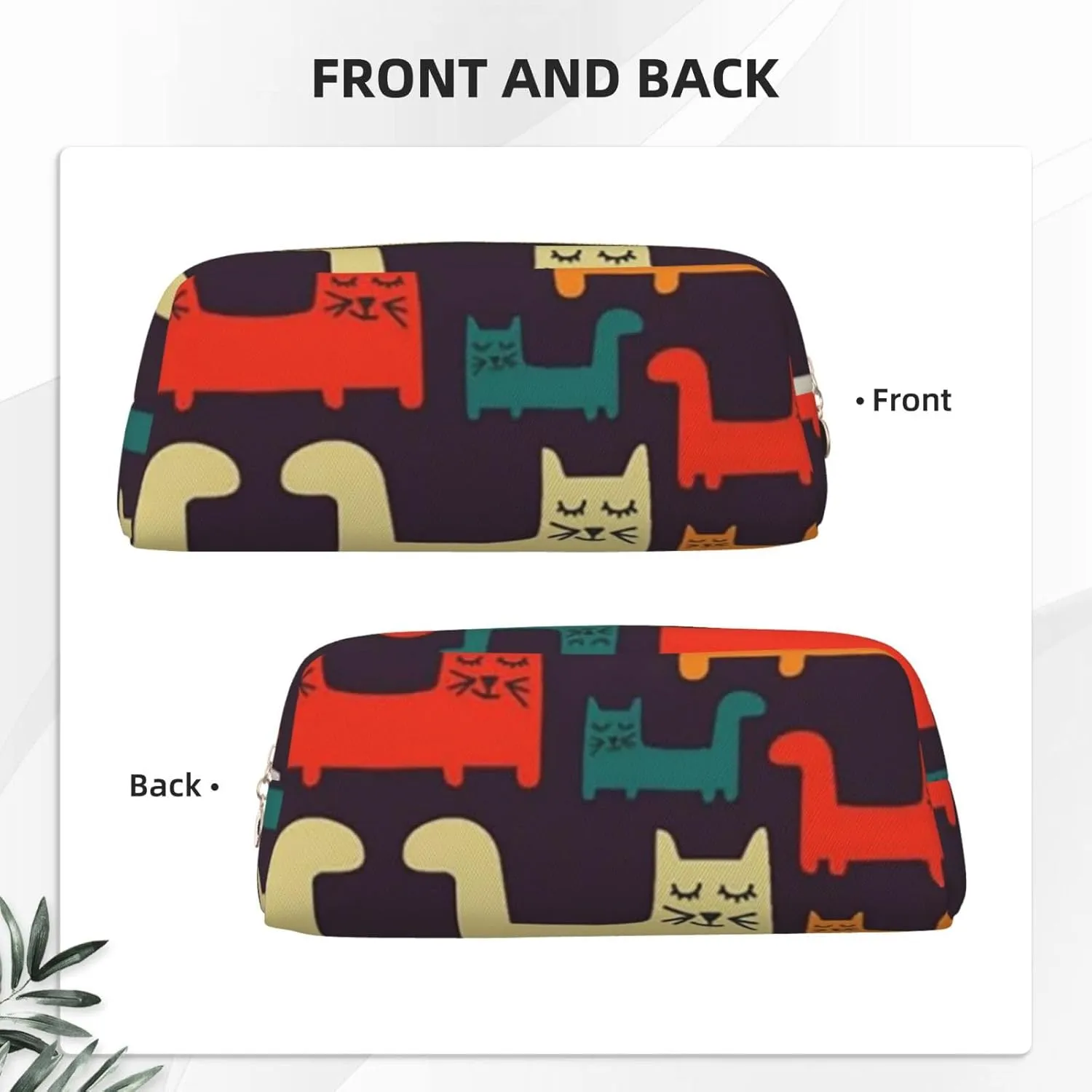 Cat illustration Makeup Bag for Women Men Pencil Pouch Travel Small Cosmetic Bag Zippered Toiletry Bags Aesthetic Pen Bags Trendy Storage Bags Leather Coin Pouch Purse