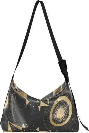 Chic Golden Sun Hobo Crossbody Bags for Women Leather Large Shoulder Bag Cross Body Vintage Ethnic Trendy Womens Tote Bags Handbag for Travel Shopping