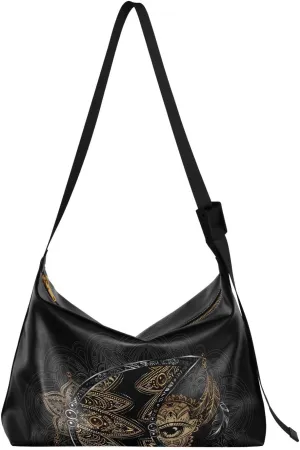 Chic Moon Boho Eyes Hobo Crossbody Bags for Women Leather Large Shoulder Bag Cross Body Ethnic Trendy Womens Tote Bags Handbag for Travel Shopping