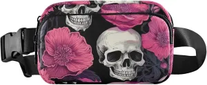 Chic Skull Floral Print Women Fanny Packs Waterproof Hip Bag Belt Purse Bright Crossbody Waist Pack