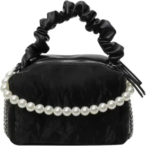 Chic Trendy Bag for Women Soft PU Crossbody Shoulder Hobo Bag Pearl Beaded Underarm Purse Handbag with Chain