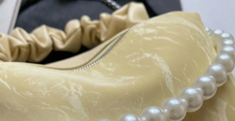 Chic Trendy Bag for Women Soft PU Crossbody Shoulder Hobo Bag Pearl Beaded Underarm Purse Handbag with Chain