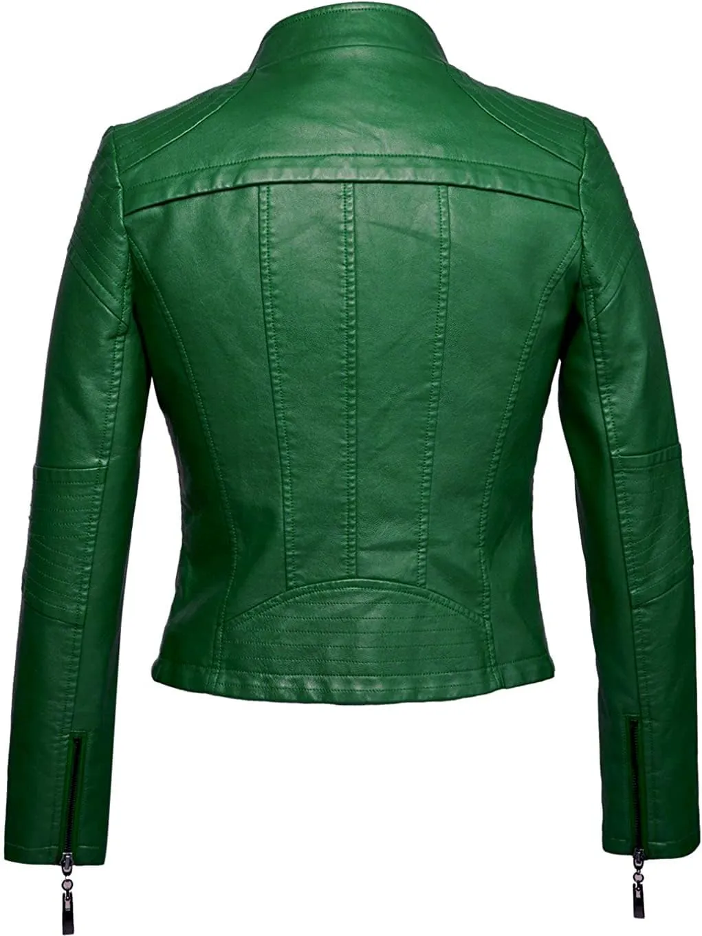 chouyatou Women's Fashion Tailored Zip-Up Faux Leather Quilted Racer Jacket