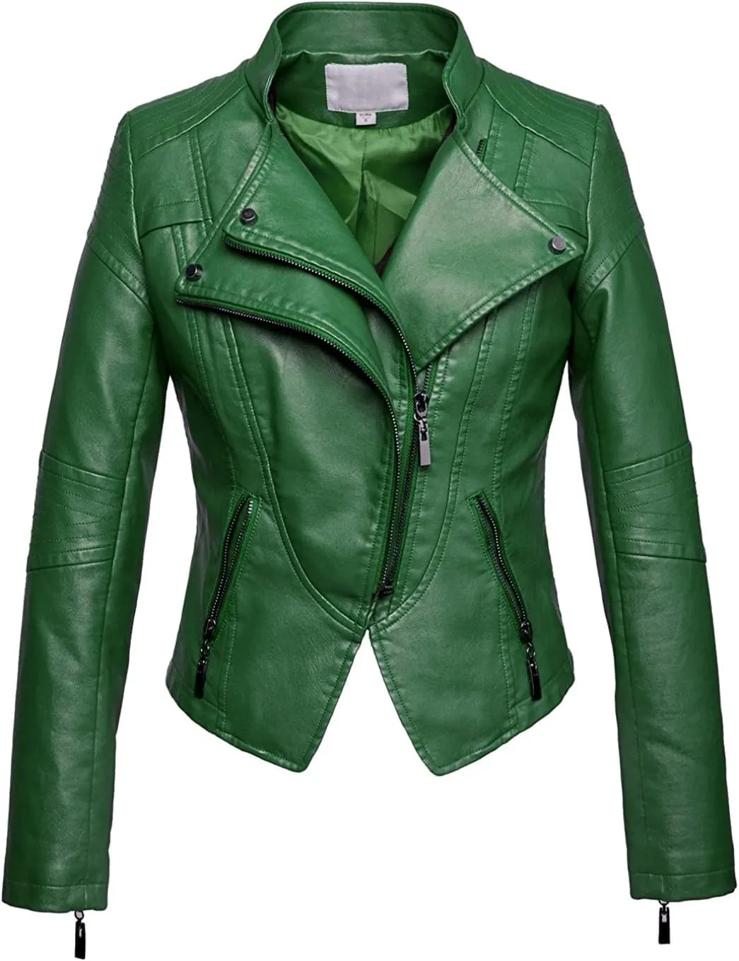 chouyatou Women's Fashion Tailored Zip-Up Faux Leather Quilted Racer Jacket