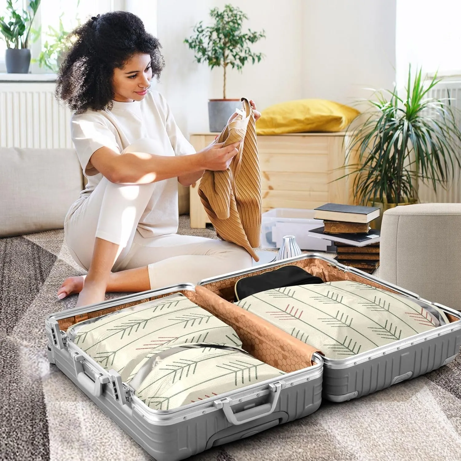 Christmas Geometric Trees 3 Set Travel Packing Cubes For Suitcases, Foldable, Garment Bag Closet Storage, Luggage Space Saver, Luggages Management Personnel