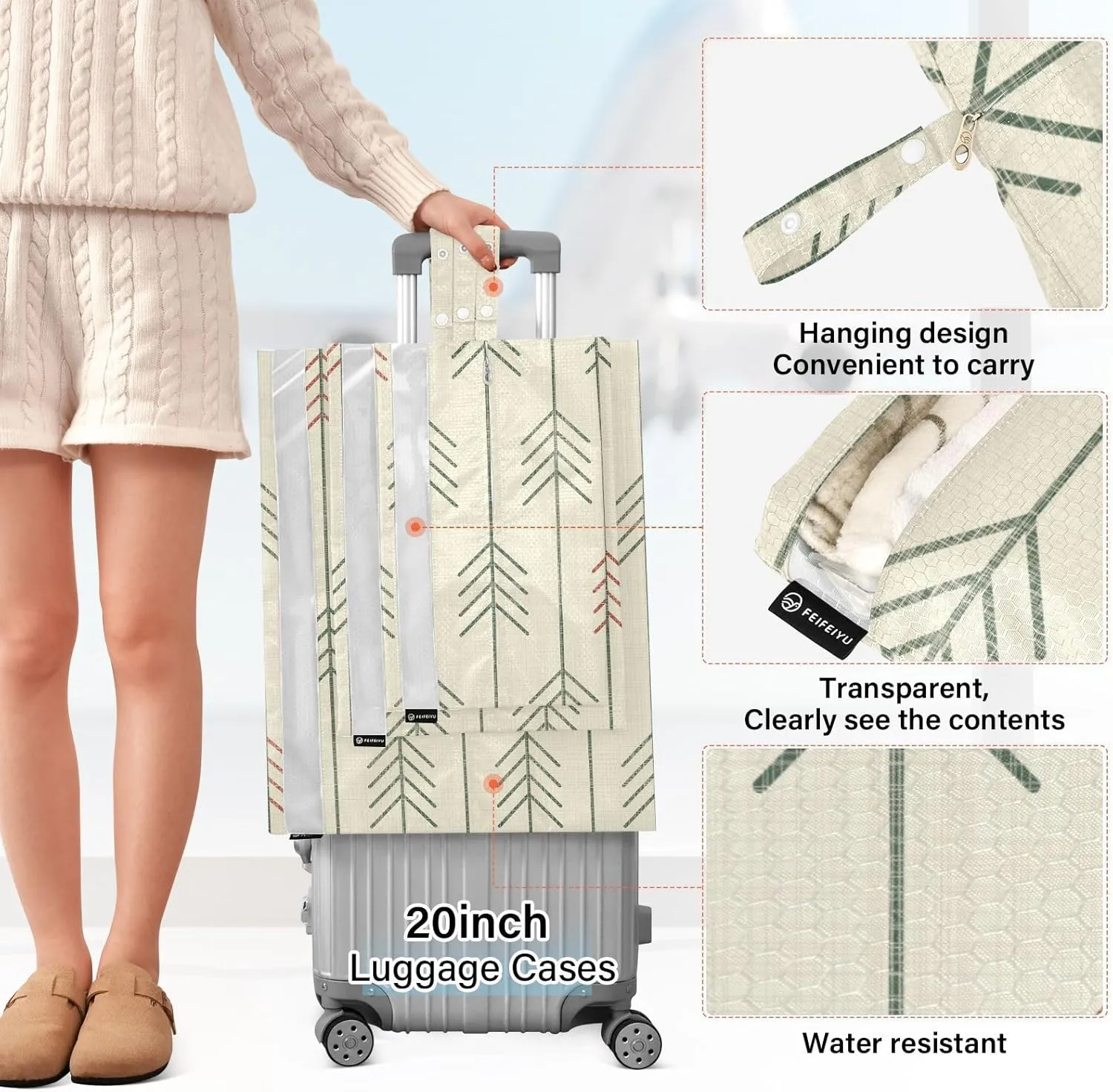 Christmas Geometric Trees 3 Set Travel Packing Cubes For Suitcases, Foldable, Garment Bag Closet Storage, Luggage Space Saver, Luggages Management Personnel