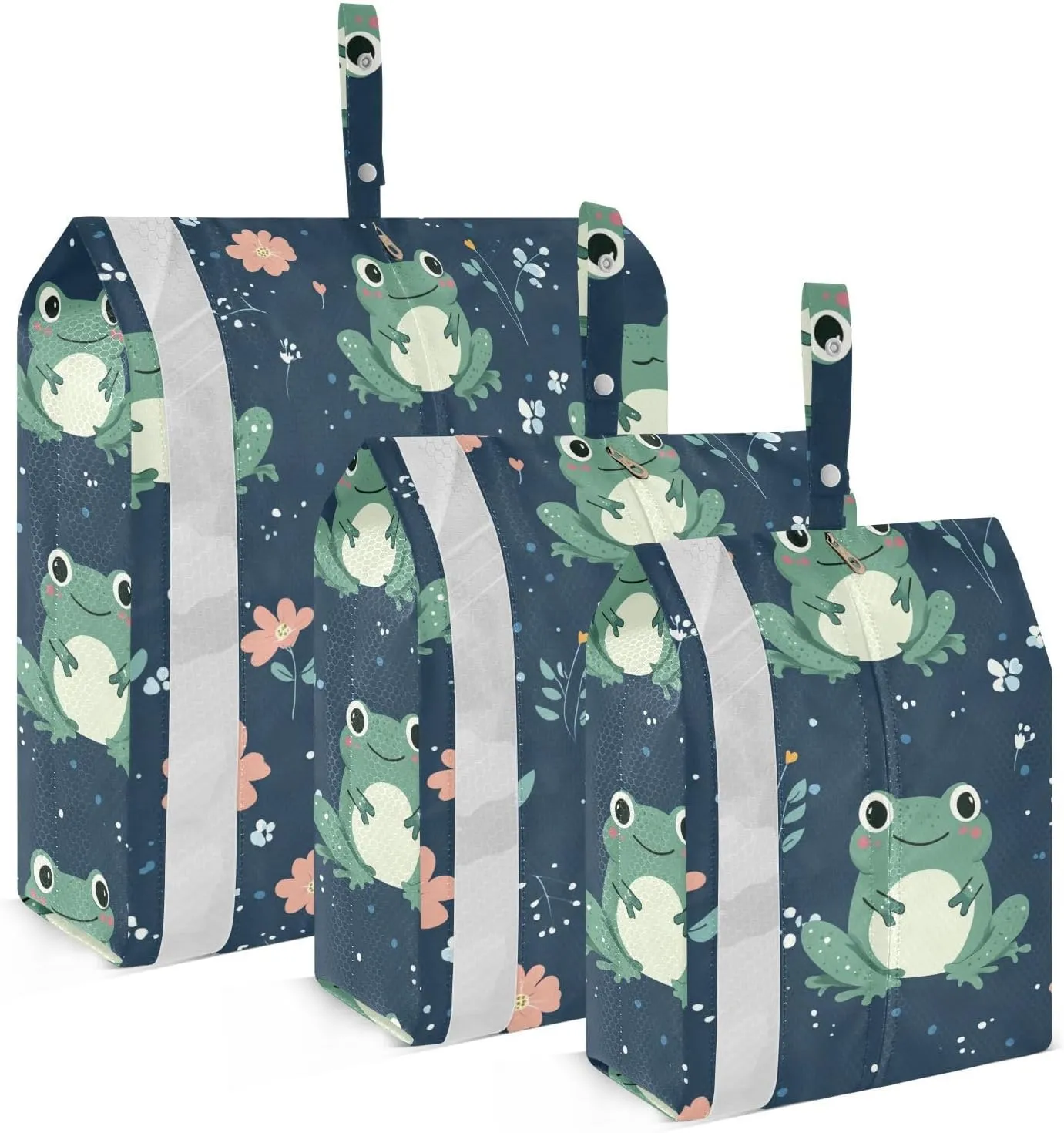 Cute Frog Navy Blue 3 Set Travel Packing Cubes For Suitcases With Zipper Bags For Clothes Travel Small Travel Bag Bags Organizer