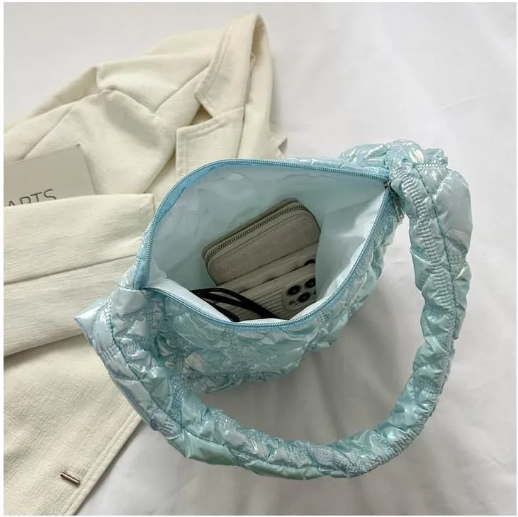 Cute Puffer Tote Bag for Women, Chic Shoulder Handbags Women's Quilted Bag Puffer Tote Fluffy Sling Hobo Purse