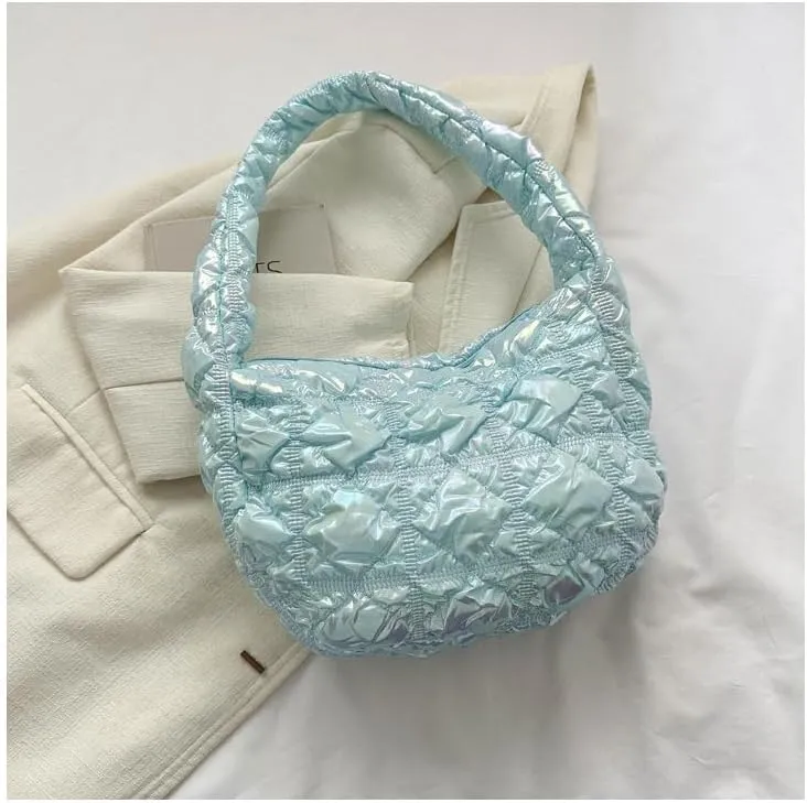 Cute Puffer Tote Bag for Women, Chic Shoulder Handbags Women's Quilted Bag Puffer Tote Fluffy Sling Hobo Purse