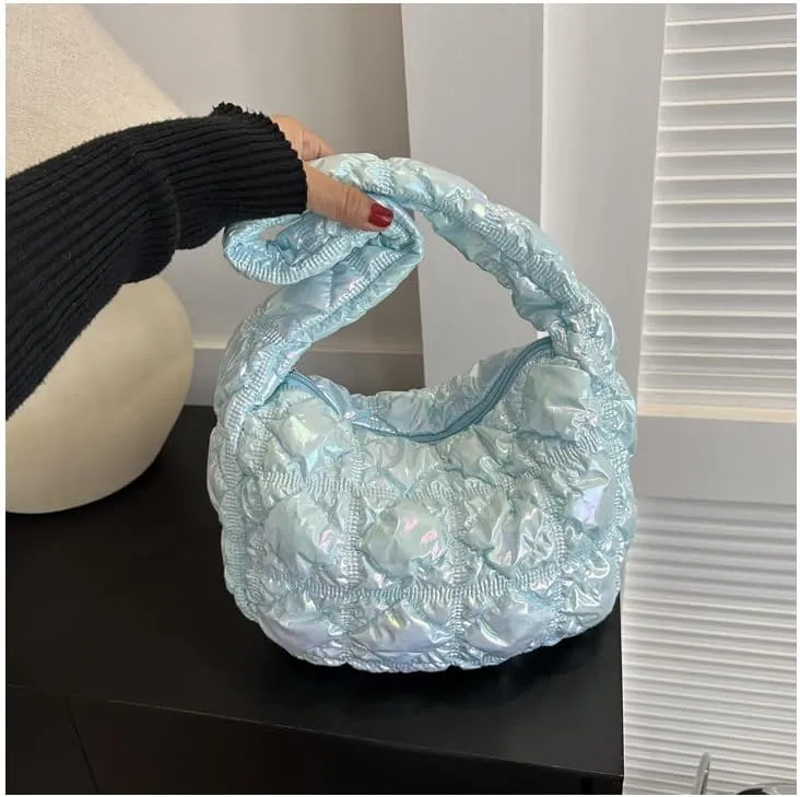 Cute Puffer Tote Bag for Women, Chic Shoulder Handbags Women's Quilted Bag Puffer Tote Fluffy Sling Hobo Purse