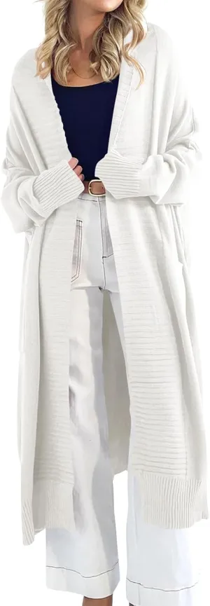 Danedvi Womens Long Cardigan Sweaters 2024 Fall Chunky Knit Oversized Slouchy Open Front Warm Coats with Pockets