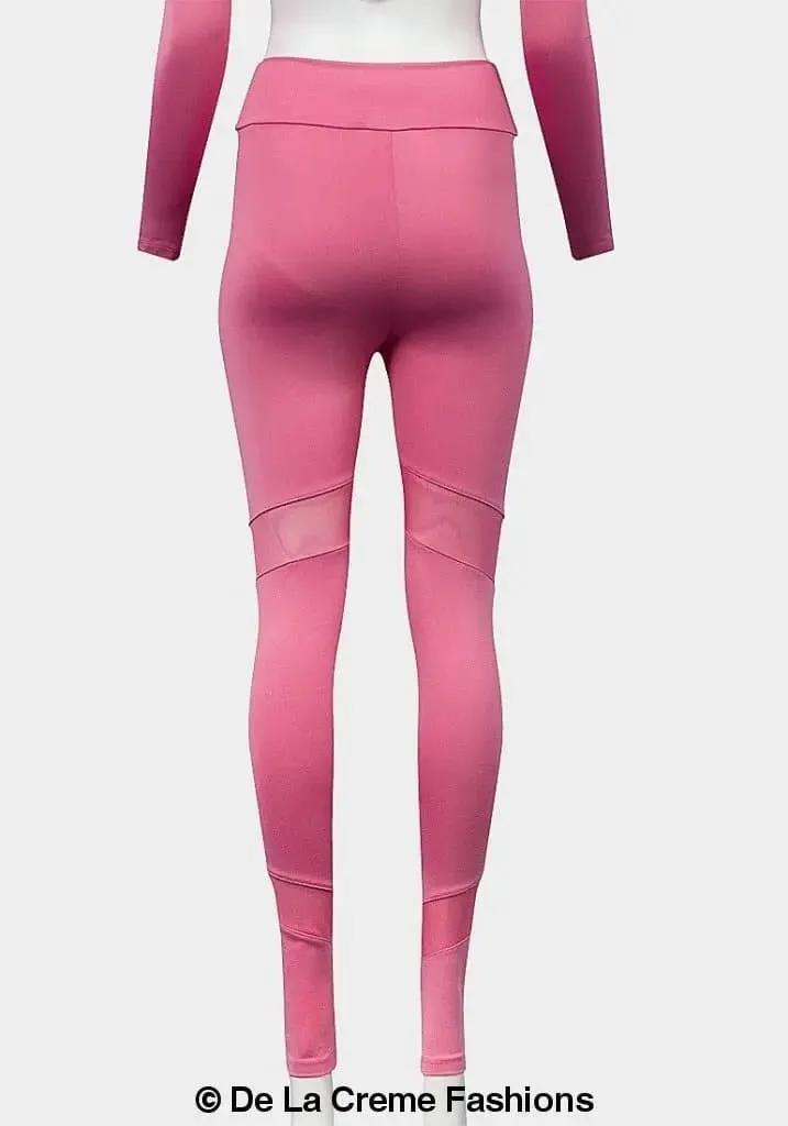De La Creme - Ladies Pink Mesh Panel Leggings