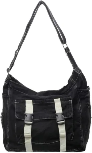 Denim Canvas Crossbody Bag for Women Men Chic Hobo Shoulder Bag Slouchy Messenger Bags Tote Handbag Purse
