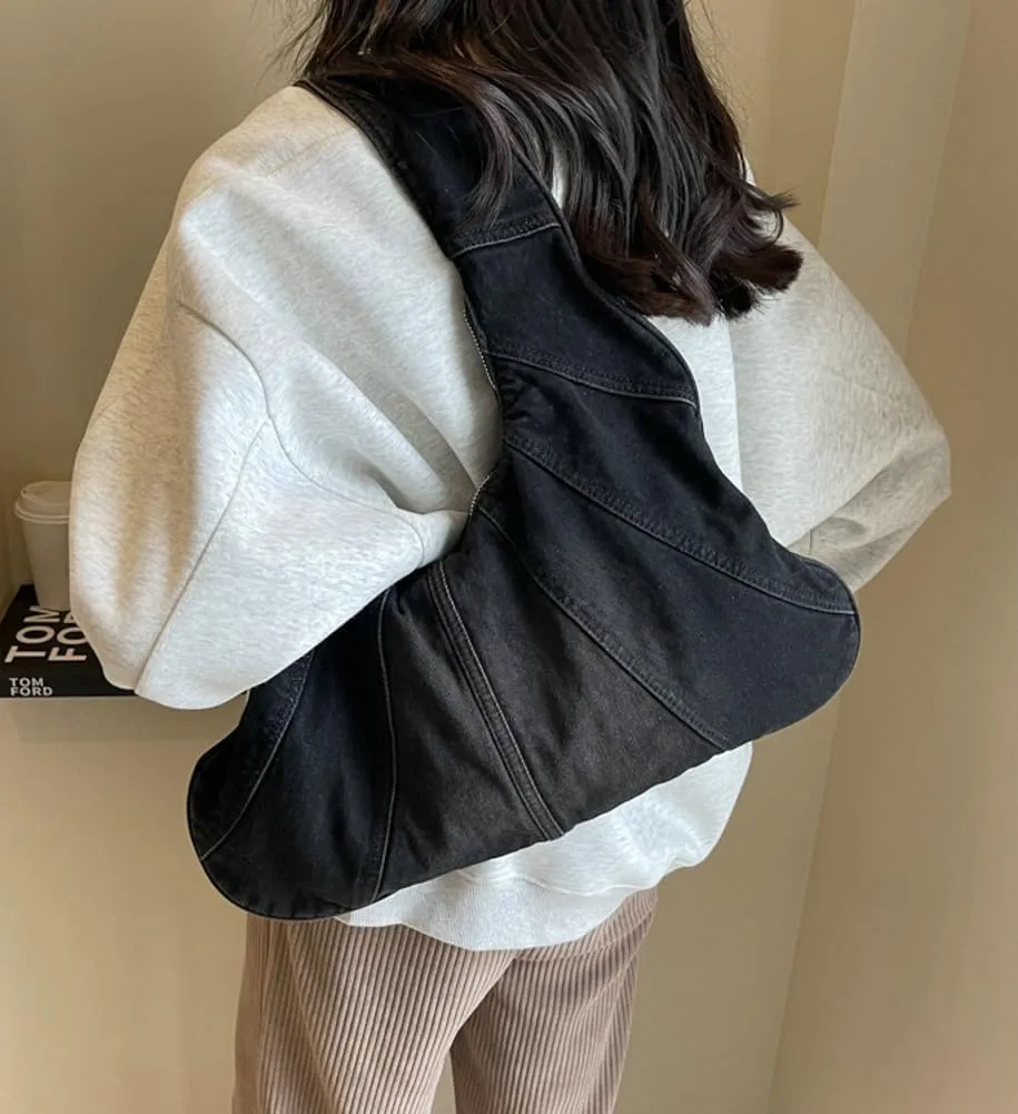 Denim Hobo Bag for Women Fashion Retro Y2k Shoulder Bag Chic Shopping Tote Bag Purse Casual Zipper Dumpling Bags