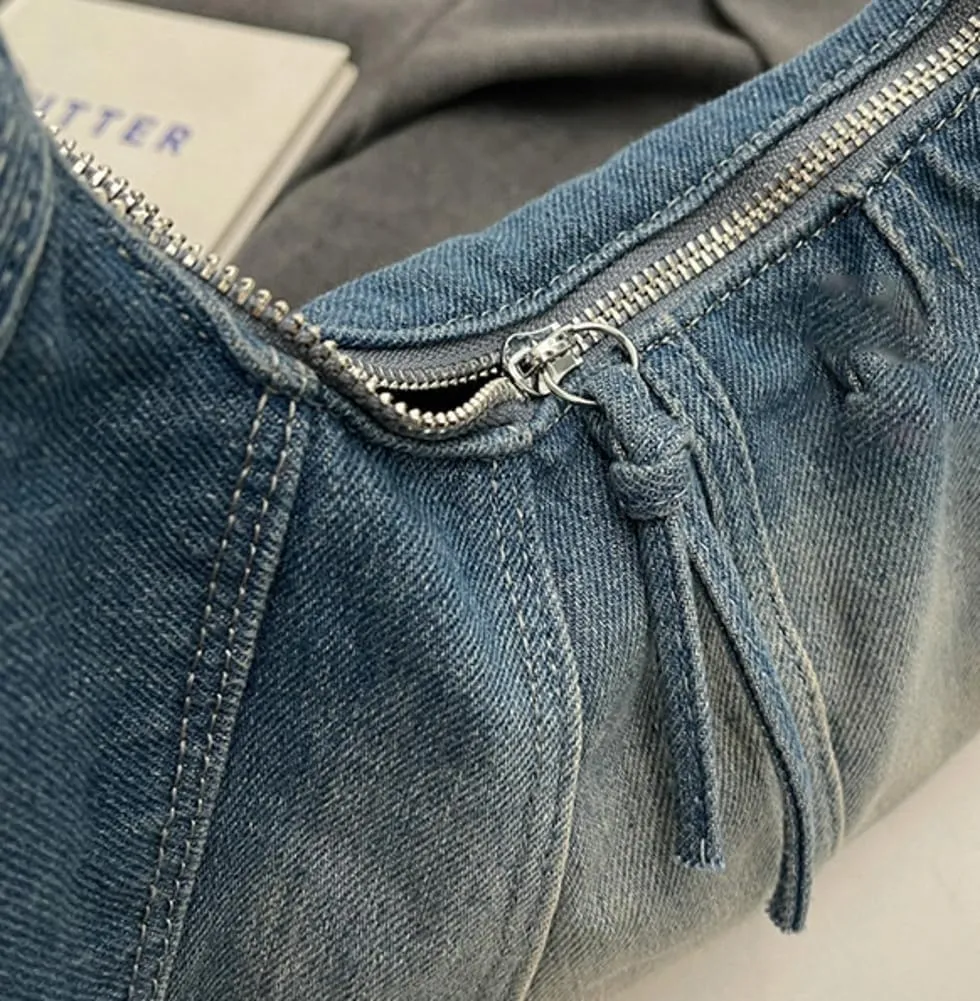 Denim Hobo Bag for Women Fashion Retro Y2k Shoulder Bag Chic Shopping Tote Bag Purse Casual Zipper Dumpling Bags