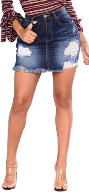 Denim Mini Skirts for Women Sexy High Waist Stretchy Distressed Bodycon Jean Short Skirt