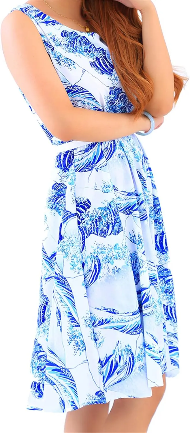 DIACACY Women's Summer Pleated Tie Waist Mini Dress Sleevelesss Floral Print Dresses Crew Neck Loose Dress with Belt