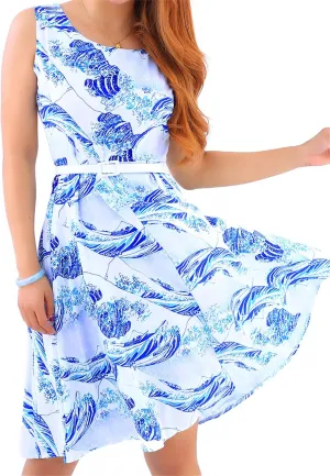 DIACACY Women's Summer Pleated Tie Waist Mini Dress Sleevelesss Floral Print Dresses Crew Neck Loose Dress with Belt