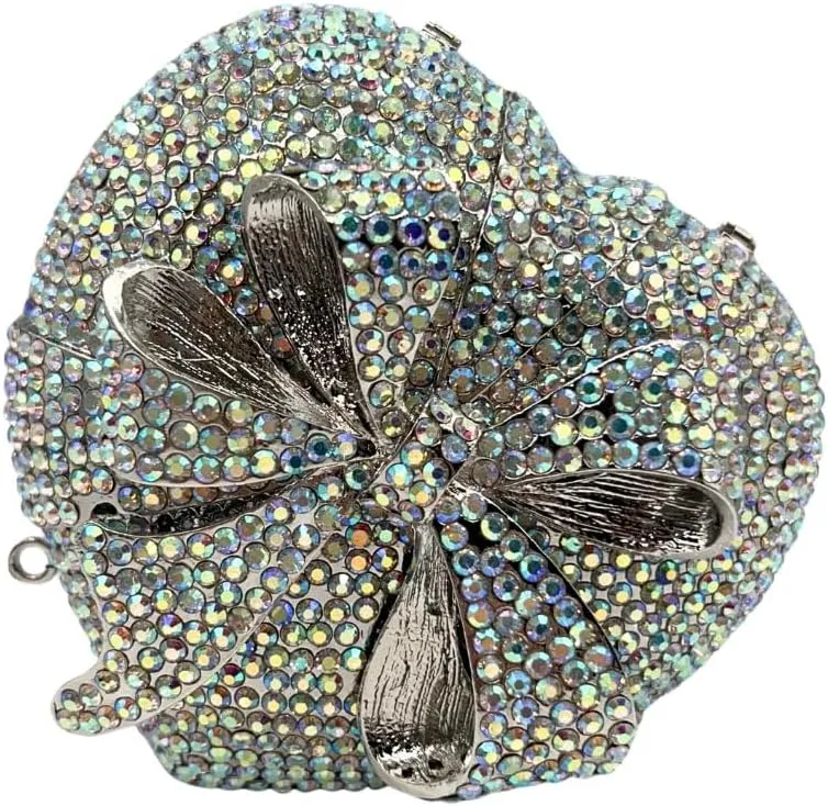 DJBM Women Chic Heart Shaped Evening Clutch Purse sparkle Rhinestone Gift Box with Bownot for Birthday Cocktail